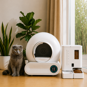 PetMaison Complete Care - Box + Duo — zestaw z automatyczną kuwetą i podwójną miską